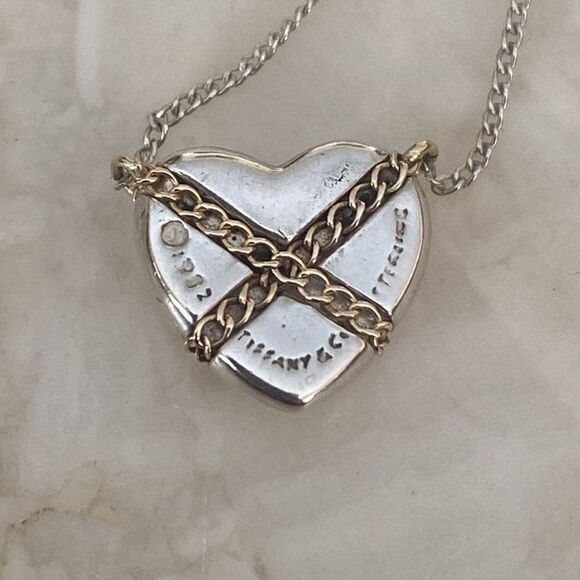 Tiffany & Co. “Cross My Heart” Sterling Silver & 18K Gold Heart Necklace - Picture 3 of 7